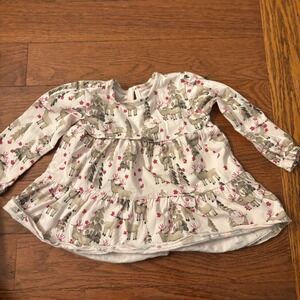 Burt's Bees Baby Girl 6-9M Pink Deer Reindeer Christmas Long Sleeve Ruffle Dress